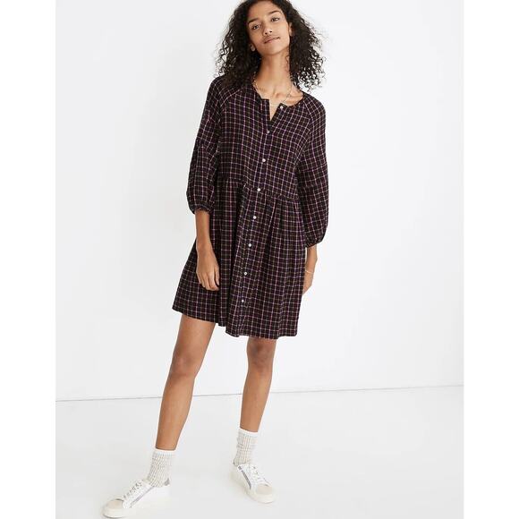 Madewell Dresses & Skirts - Madewell Plaid Flannel Raglan Button-Front dress Size 6